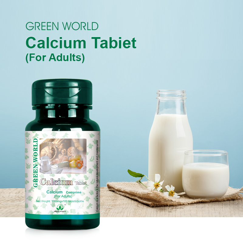 Green World Calcium Tablets for Adults – Bone Support – 100 Tablets (1000 mg)